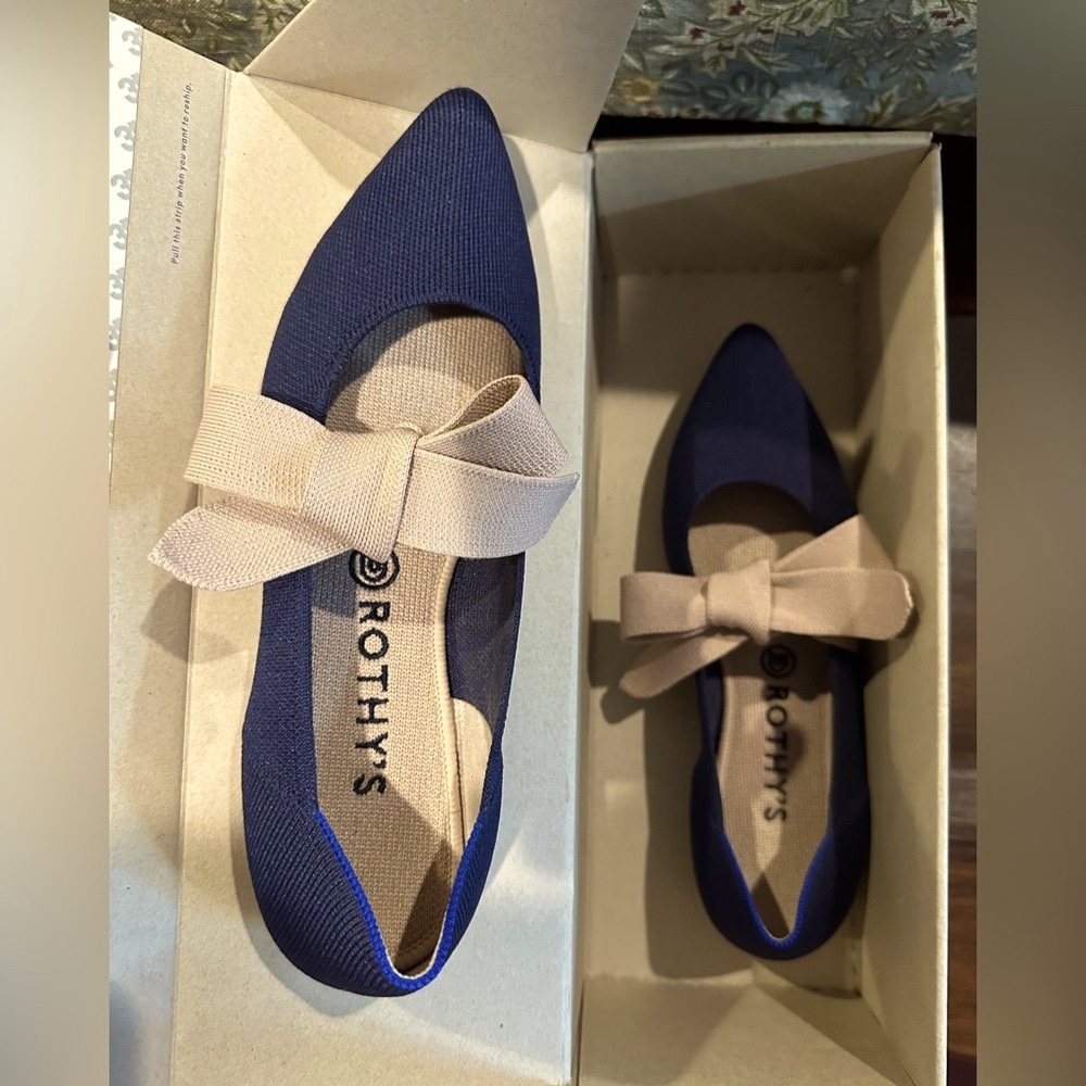 💙Rothy's💙 Sapphire/blue pointy toe Mary Jane flats with adjustable bow Sz 9.5🥿 - Picture 2 of 7